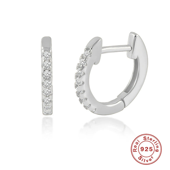 S925 Sterling Silver Punk Style Earrings With Rivets Zircon Inlaid And Real Gold Plated Geometric Pattern