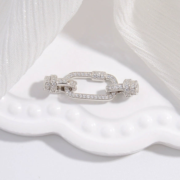 S925 Sterling Silver Rectangular Chain Long Leg Buckle Universal Coil Extension Buckle Zirconia Fashion Geometric Diy Necklace Bracelet