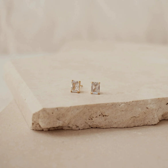 S925 Sterling Silver Rectangular Zircon Geometric Earrings For Women Electroplated