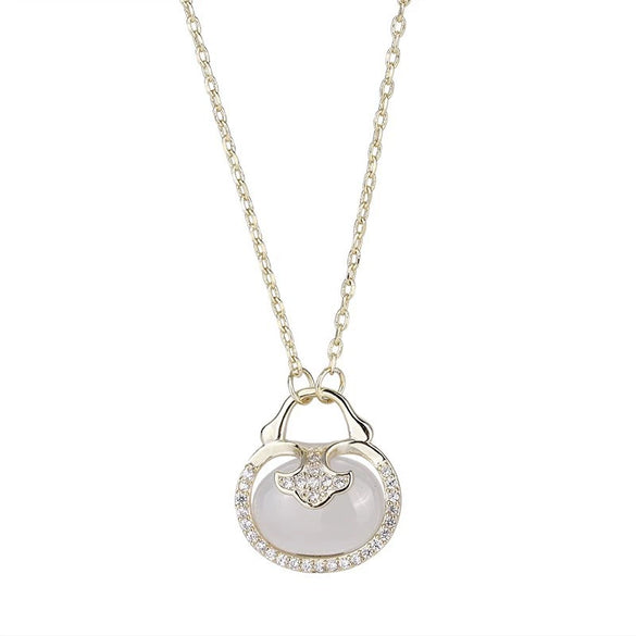 S925 Sterling Silver Retro Chalcedony Gourd Pendant Necklace For Women With Geometric Elegant Clavicle Chain