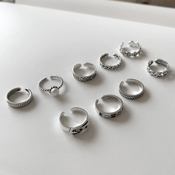 S925 Sterling Silver Retro Twisted Rope Braided Freshwater Pearl Open Ring With Polishing