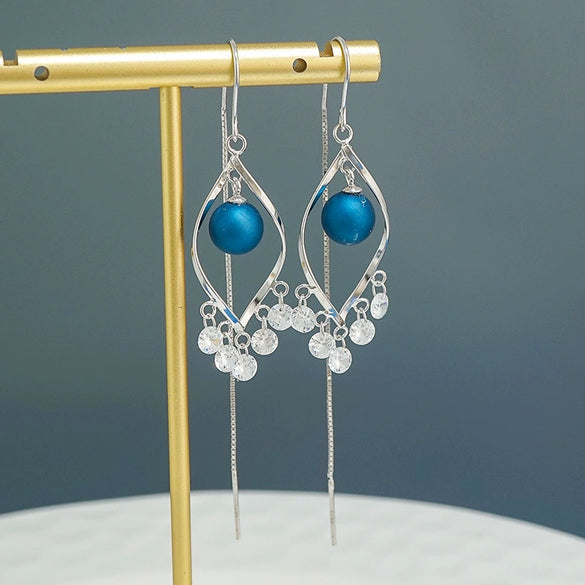 S925 Sterling Silver Rhombus Zircon Tassel Earrings Fashion Shape Pattern Earrings For Women