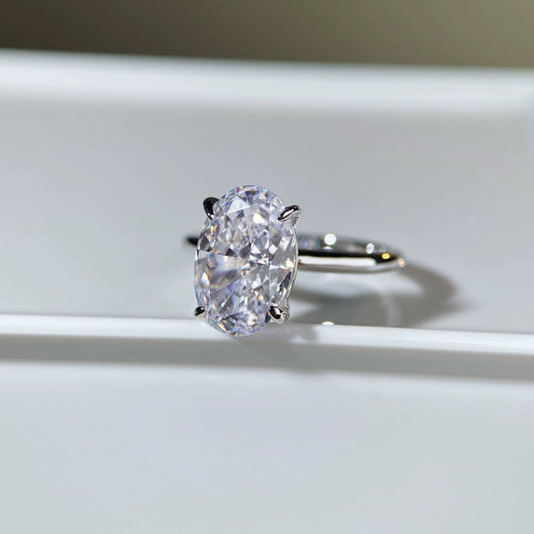S925 Sterling Silver Ring For Women Geometric Style Ice Flower Cut Pigeon Egg Diamond 18K Gold Plated