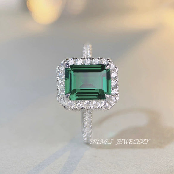 S925 Sterling Silver Ring With Emerald Cut High Carbon Diamond And Electroplating