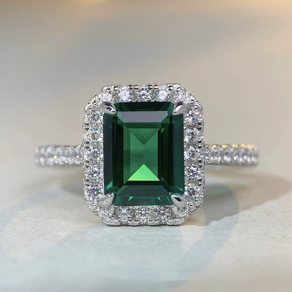S925 Sterling Silver Ring With Emerald Cut High Carbon Diamond And Electroplating