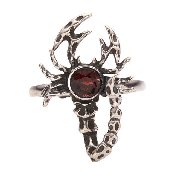 S925 Sterling Silver Ring With Natural Garnet Citrine Retro Personality Exaggerated Opal Scorpion Animals Zodiac Set With Precious Stones Antique Style