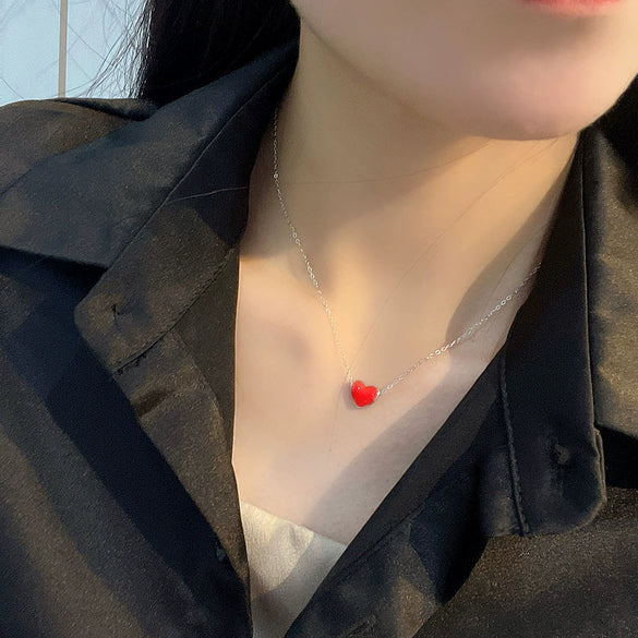 S925 Sterling Silver Rose Gold Thermochromic Heart Pendant Necklace Simple Fashion Geometric Clavicle Chain For Women
