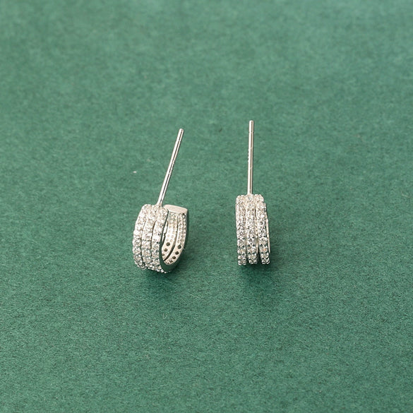 S925 Sterling Silver Rose Gold Tone Pavé Diamond Earrings For Women Minimalist Elegant Stud Earrings