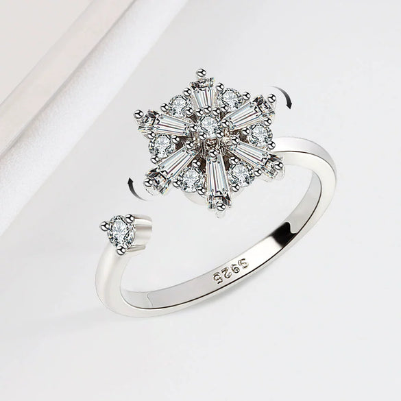 S925 Sterling Silver Rotating Anxiety Relief Ring For Women Adjustable Open Band Electroplated Silver Ring