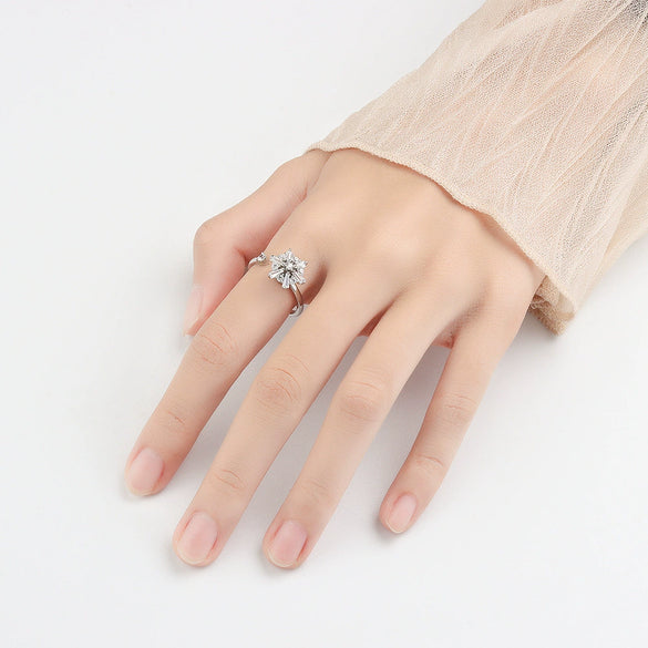 S925 Sterling Silver Rotating Anxiety Relief Ring For Women Adjustable Open Band Electroplated Silver Ring