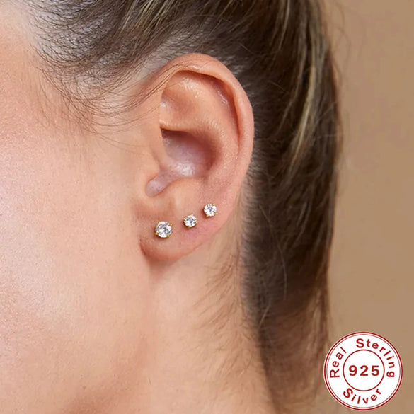 S925 Sterling Silver Round Geometric Flat Head Internal Thread Piercing Cartilage Ear Studs Electroplated