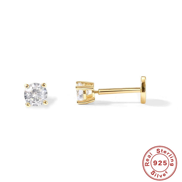 S925 Sterling Silver Round Geometric Flat Head Internal Thread Piercing Cartilage Ear Studs Electroplated