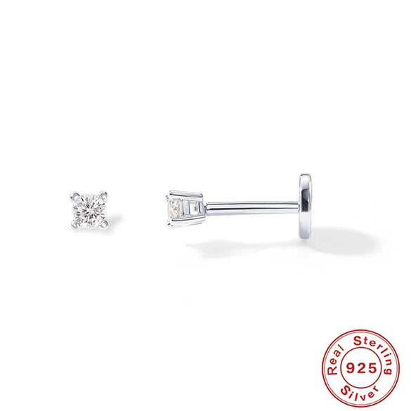S925 Sterling Silver Round Geometric Flat Head Internal Thread Piercing Cartilage Ear Studs Electroplated
