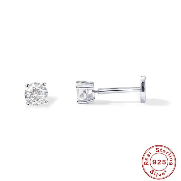 S925 Sterling Silver Round Geometric Flat Head Internal Thread Piercing Cartilage Ear Studs Electroplated