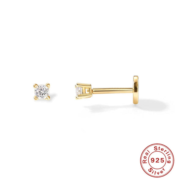 S925 Sterling Silver Round Geometric Flat Head Internal Thread Piercing Cartilage Ear Studs Electroplated