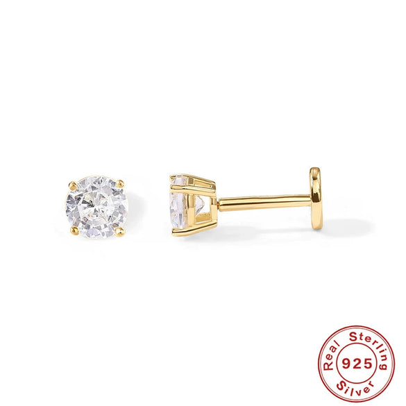 S925 Sterling Silver Round Geometric Flat Head Internal Thread Piercing Cartilage Ear Studs Electroplated
