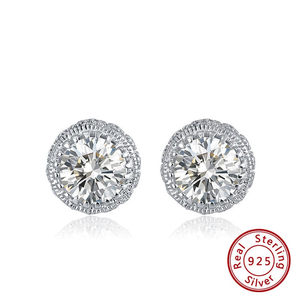 S925 Sterling Silver Round Geometric Zircon Earrings Simple Electroplated Stud Earrings For Women