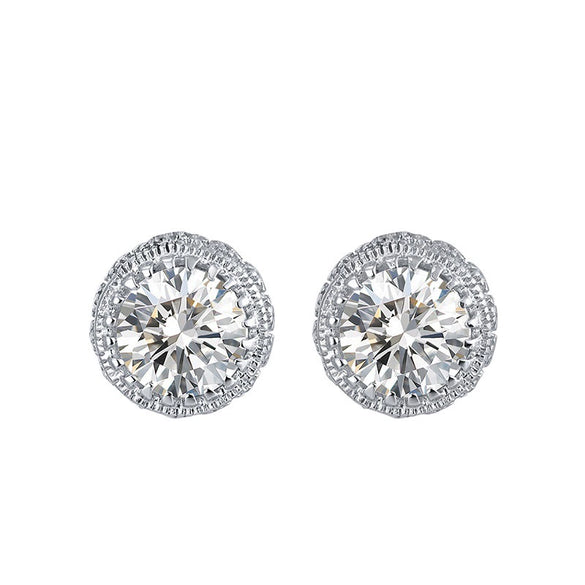 S925 Sterling Silver Round Geometric Zircon Earrings Simple Electroplated Stud Earrings For Women