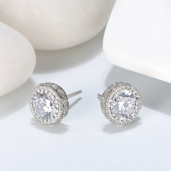 S925 Sterling Silver Round Geometric Zircon Earrings Simple Electroplated Stud Earrings For Women
