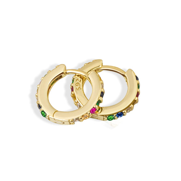S925 Sterling Silver Round Micro Pave Color Zircon Geometric Stud Earrings For Women