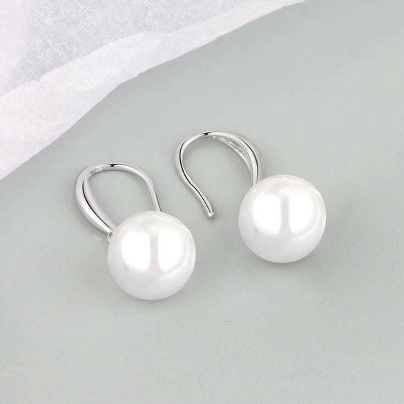S925 Sterling Silver Round Pearl Geometric Earrings For Women With Electroplated Finish Fine Ear Jewelry