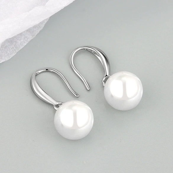 S925 Sterling Silver Round Pearl Geometric Earrings For Women With Electroplated Finish Fine Ear Jewelry