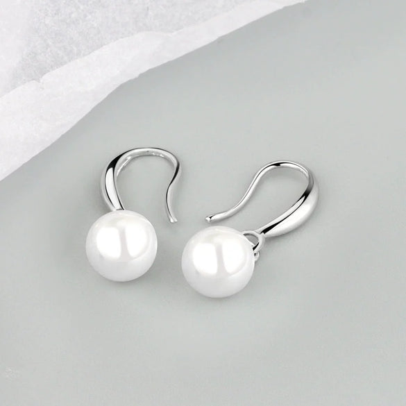 S925 Sterling Silver Round Pearl Geometric Earrings For Women With Electroplated Finish Fine Ear Jewelry