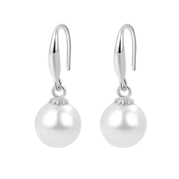 S925 Sterling Silver Round Pearl Geometric Earrings For Women With Electroplated Finish Fine Ear Jewelry