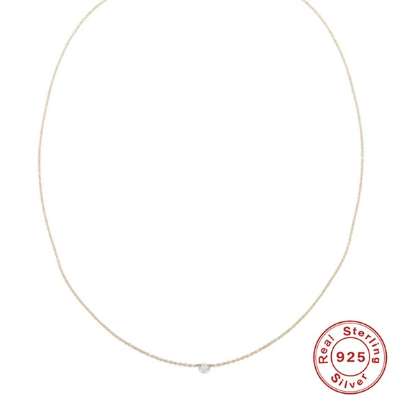 S925 Sterling Silver Round Single Diamond Floating Clavicle Chain With Electroplating Geometric Pattern Little Fresh Style