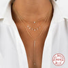 S925 Sterling Silver Round Single Diamond Floating Clavicle Chain With Electroplating Geometric Pattern Little Fresh Style
