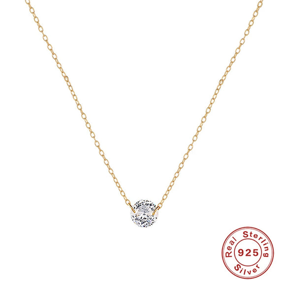 S925 Sterling Silver Round Single Diamond Floating Clavicle Chain With Electroplating Geometric Pattern Little Fresh Style