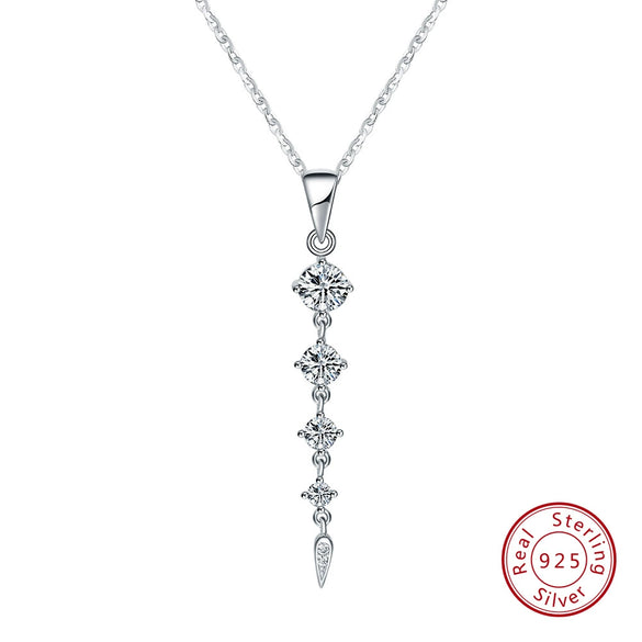 S925 Sterling Silver Round Stone Pendant Necklace Original Design Electroplated Clavicle Chain Jewelry