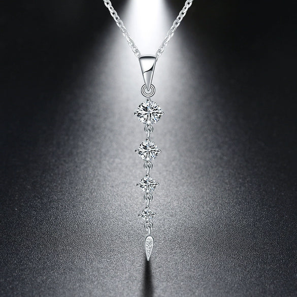 S925 Sterling Silver Round Stone Pendant Necklace Original Design Electroplated Clavicle Chain Jewelry