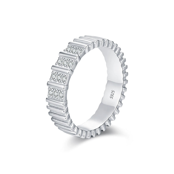 S925 Sterling Silver Row Diamond Ring With Design Sense For Women Electroplated Mosan Diamond Inlay Ins Neutral Wind Stacked Style