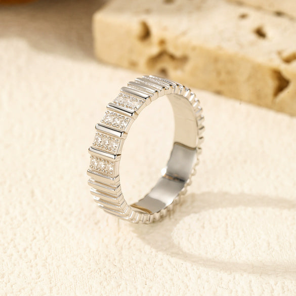 S925 Sterling Silver Row Diamond Ring With Design Sense For Women Electroplated Mosan Diamond Inlay Ins Neutral Wind Stacked Style