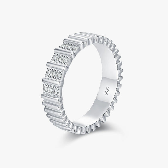 S925 Sterling Silver Row Diamond Ring With Design Sense For Women Electroplated Mosan Diamond Inlay Ins Neutral Wind Stacked Style