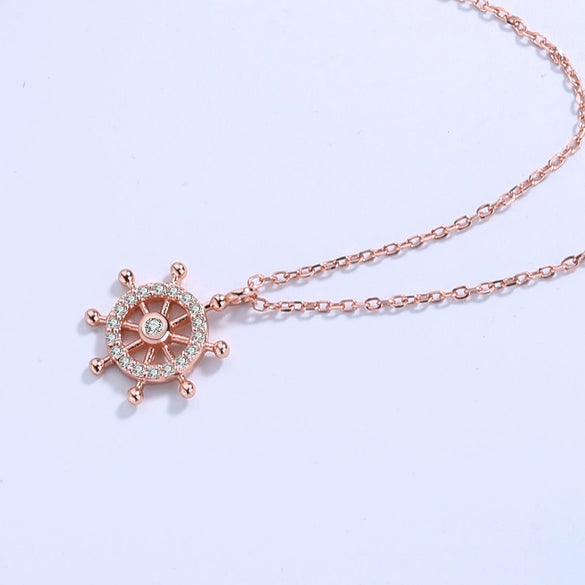 S925 Sterling Silver Rudder Geometric Diamond Mixed Gem Inlay Necklace