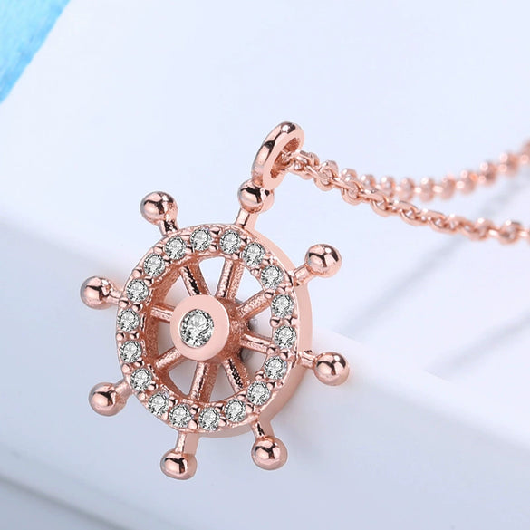 S925 Sterling Silver Rudder Geometric Diamond Mixed Gem Inlay Necklace