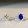 S925 Sterling Silver Sapphire Ring Female Pigeon Egg Geometric Light Luxury Electroplated