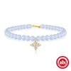S925 Sterling Silver Sea Blue Chalcedony Handmade Beaded Star Shape Electroplated Women's Bracelet