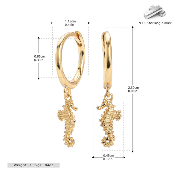 S925 Sterling Silver Seahorse Animal Style Earrings