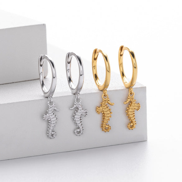 S925 Sterling Silver Seahorse Animal Style Earrings