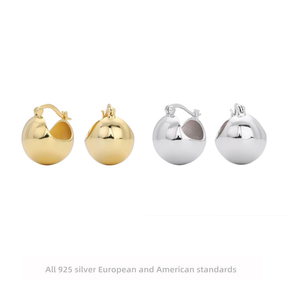 S925 Sterling Silver Semicircular Ball Retro Elegant Women's Earrings With Electroplating