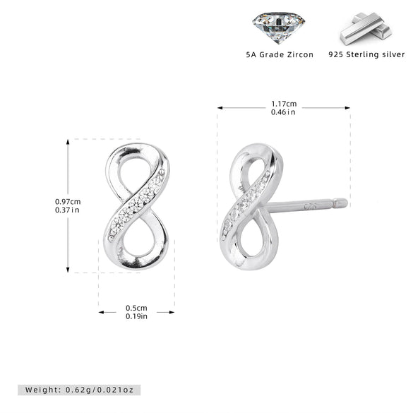 S925 Sterling Silver 8Shaped Inlaid Zircon Simple Style Women's Earrings