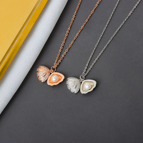 S925 Sterling Silver Shell Pearl Necklace With Electroplated Animal Zodiac Pendant Cross Chain Collarbone Jewelry For Women