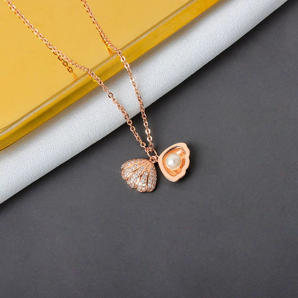 S925 Sterling Silver Shell Pearl Necklace With Electroplated Animal Zodiac Pendant Cross Chain Collarbone Jewelry For Women