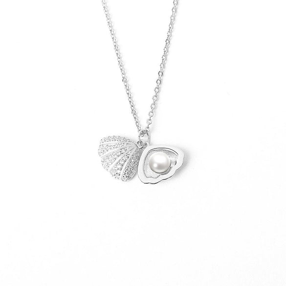 S925 Sterling Silver Shell Pearl Necklace With Electroplated Animal Zodiac Pendant Cross Chain Collarbone Jewelry For Women