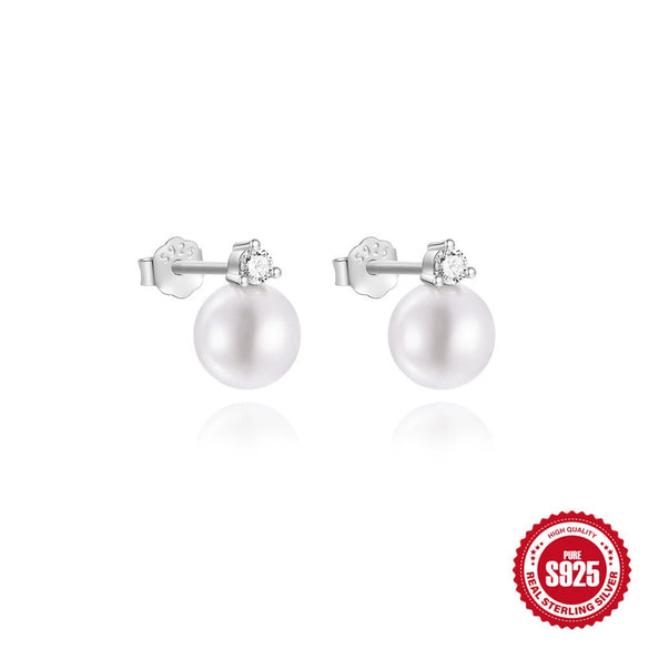 S925 Sterling Silver Simple All Match Pearl Diamond Women's Earrings In Horizontal Curved Smile Shape With Zirconia Design