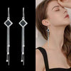 S925 Sterling Silver Simple Geometric Black Square Ear Line Long Tassel Earrings For Women Elegant Fashion Jewelry