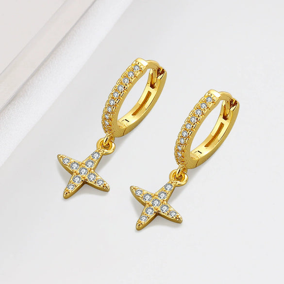S925 Sterling Silver Simple Inlaid Zircon Cross Earrings Elegant Personality Temperament Earrings For Women